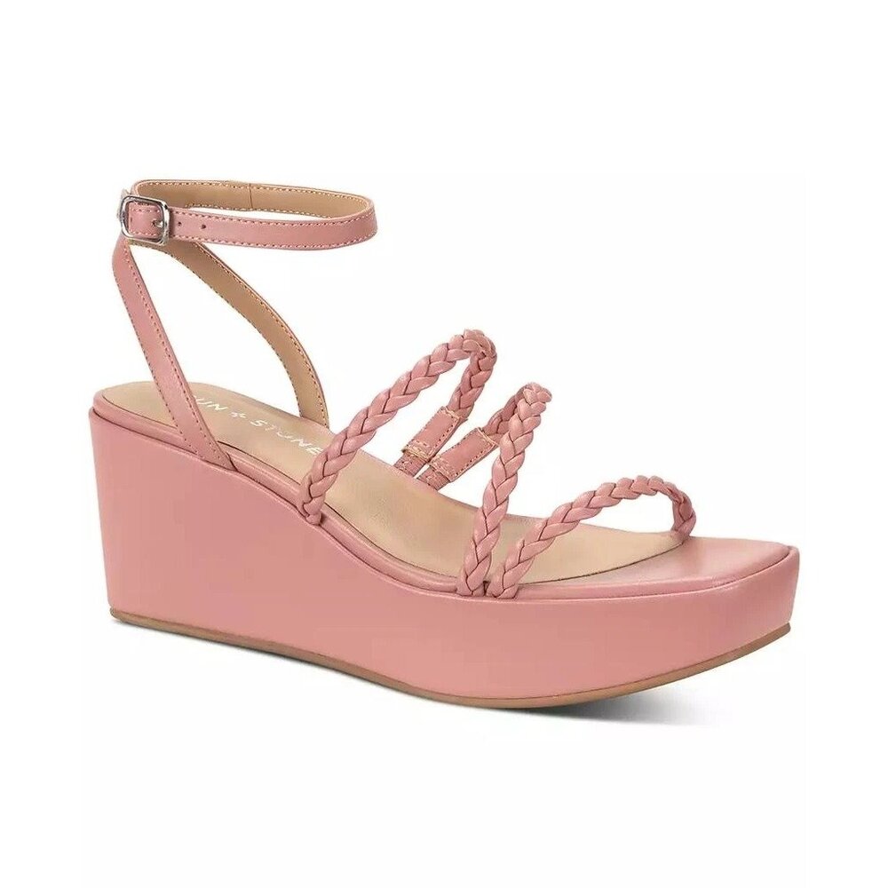 Sun + Stone Alyssaa Pink Braided Strap Wedge Sandals Size 10M